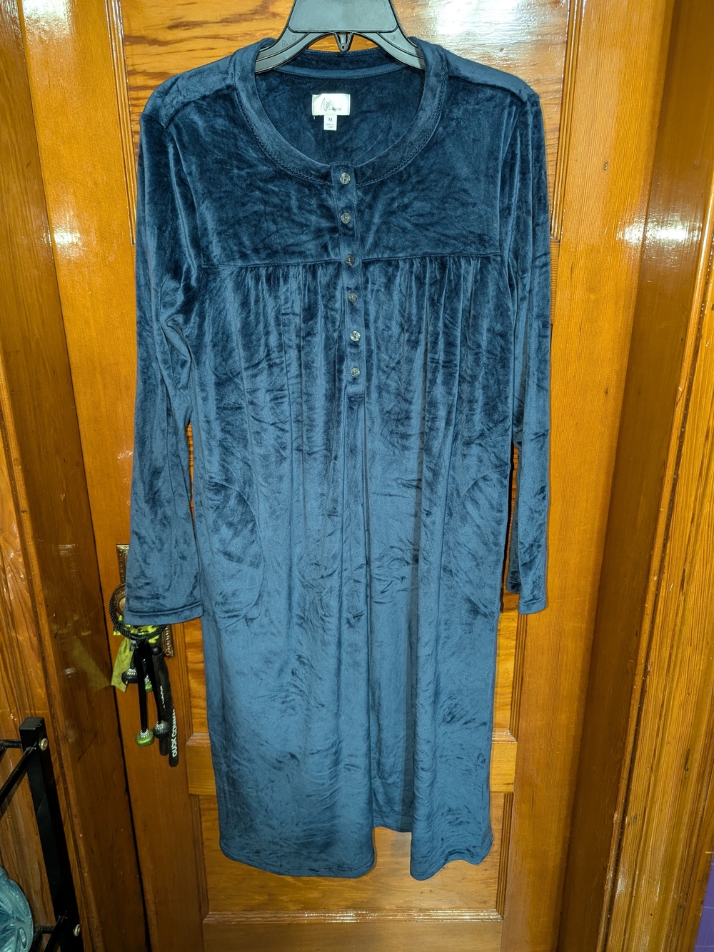 Classic Women's Navy Plush Nightgown - Soft Long Sleeve Sleepwear